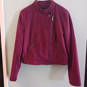 Banana Republic Faux Suede Moto Jacket in Burgundy | Size M
